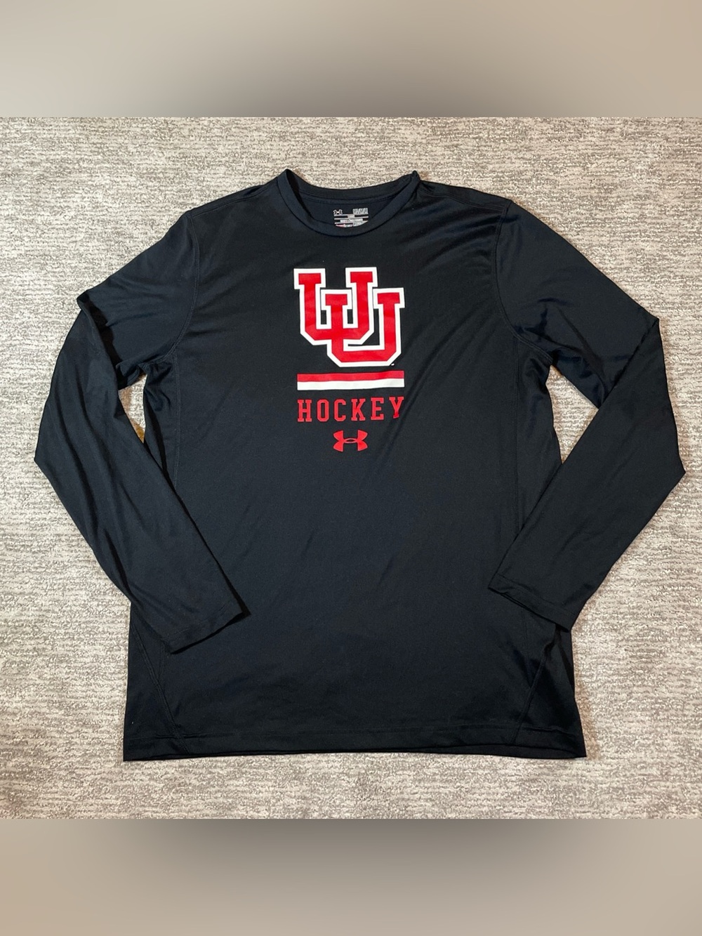 Utah Utes Hockey Under Armour Long Sleeve HeatGear Shirt Black Mens Size Medium